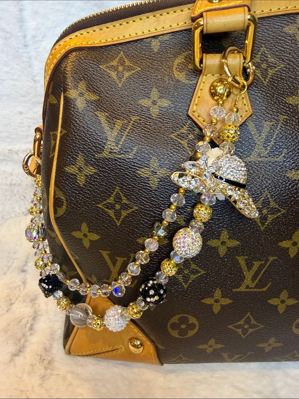 Fancy Hat Beaded Purse Charm with Gold Accents